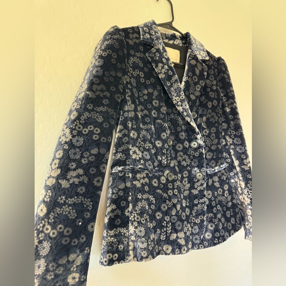 Rebecca Taylor - Blue & White Floral Velvet Double Breasted Blazer size 6 - Picture 3 of 10